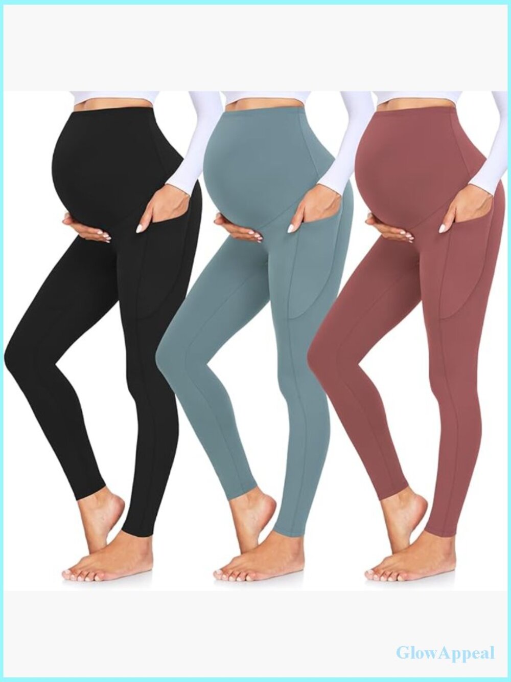 Maternity Leggings with Pockets Over The Belly Workout Yoga Pants 3 Pack